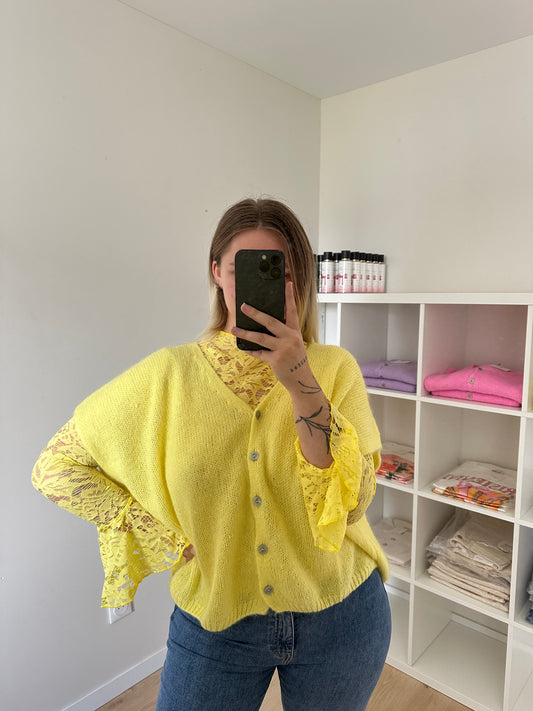 TOP DENTELLE MANCHES LONGUES JAUNE