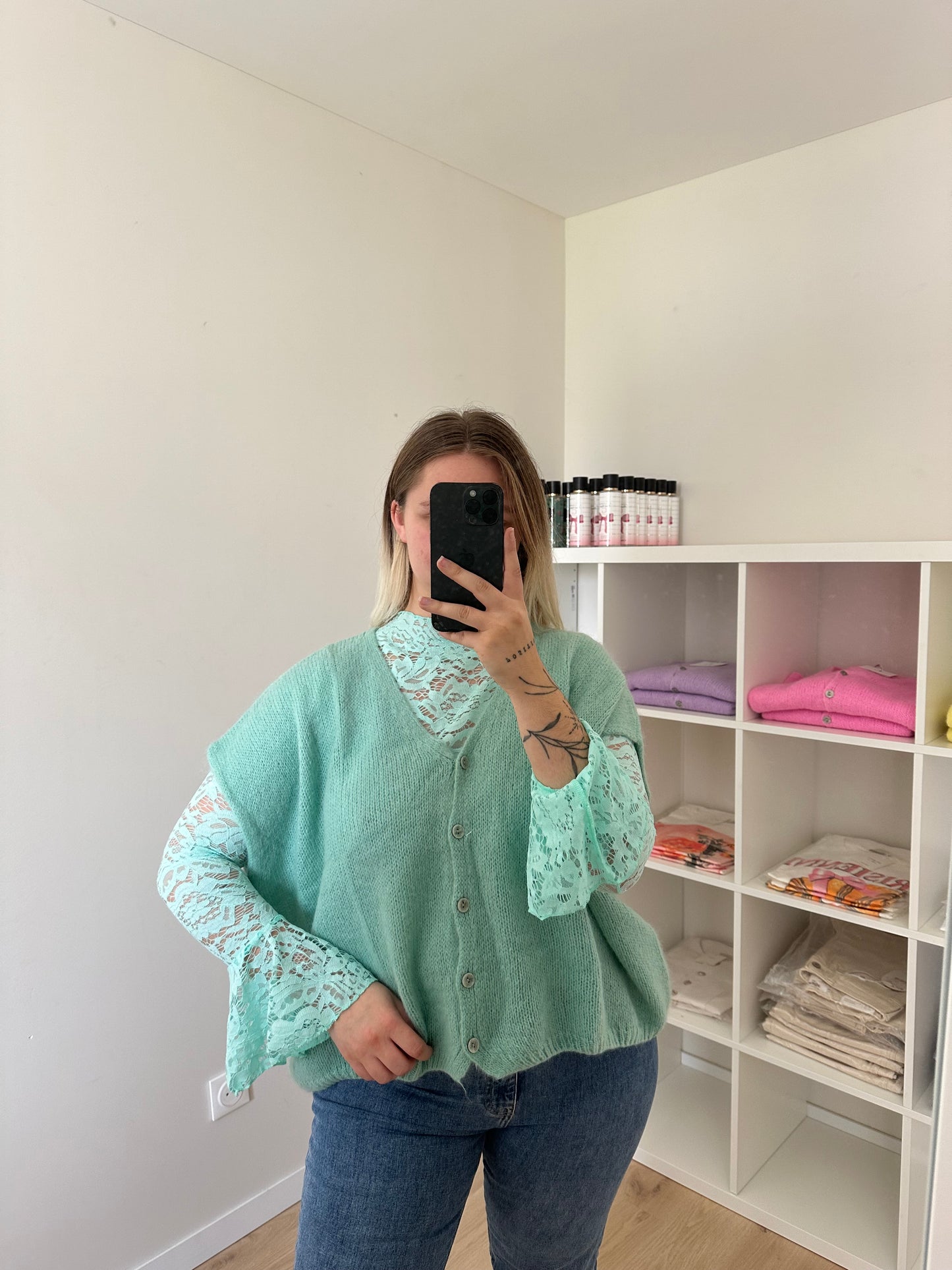 GILET SANS MANCHES EN MOHAIR TURQUOISE