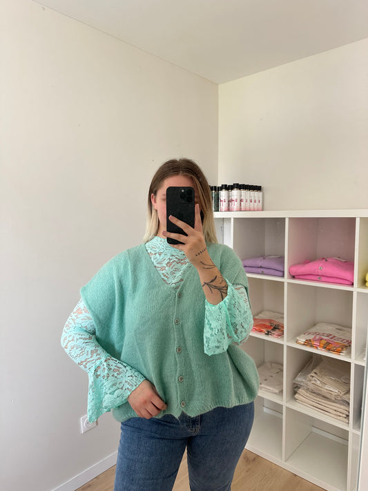 GILET SANS MANCHES EN MOHAIR TURQUOISE