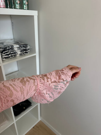 TOP DENTELLE MANCHES LONGUES ROSE PÂLE