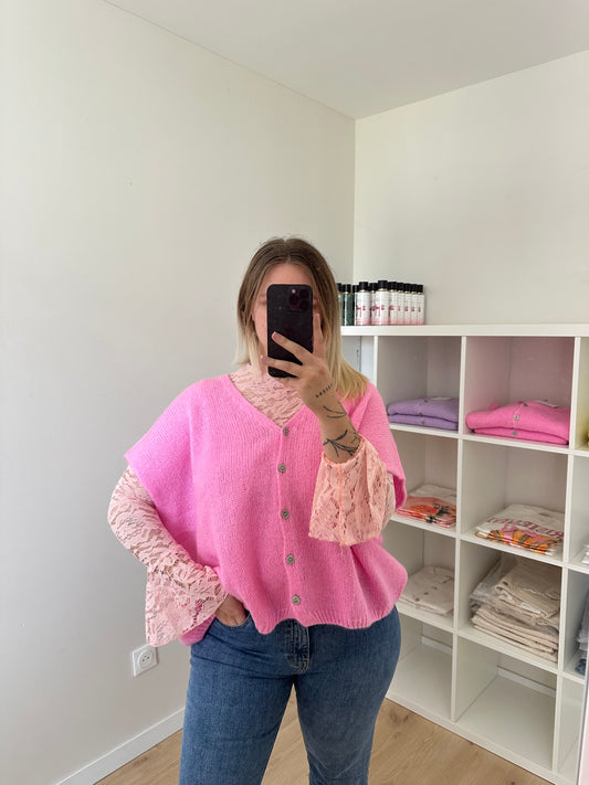 TOP DENTELLE MANCHES LONGUES ROSE PÂLE