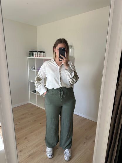 PANTALON EN GAZE DE COTON KAKI