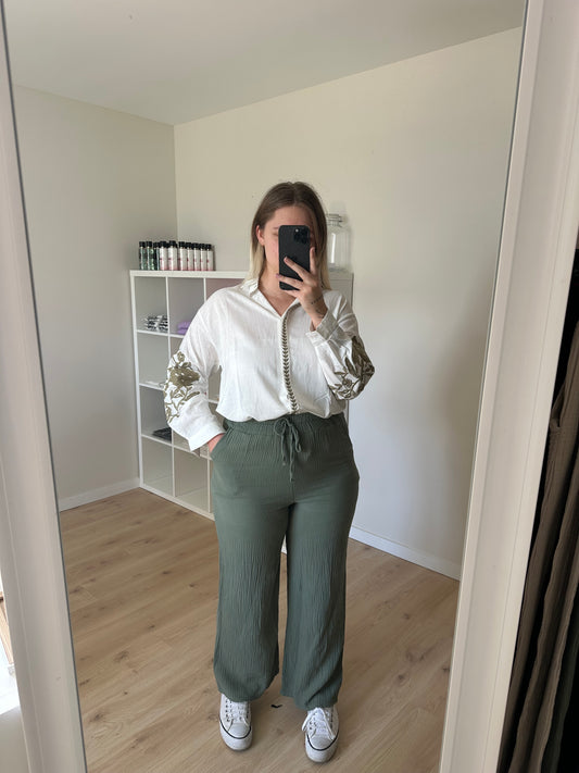 PANTALON EN GAZE DE COTON KAKI