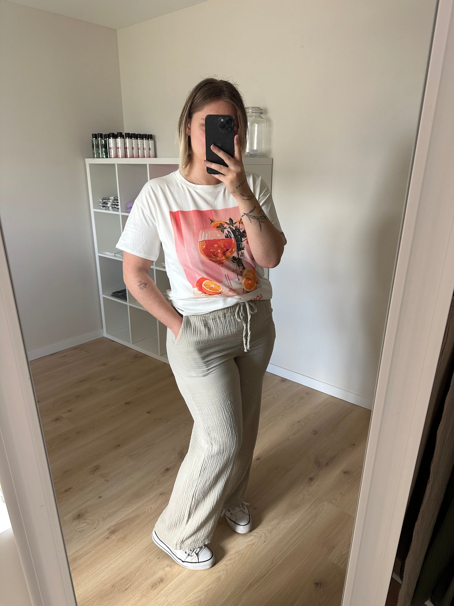 PANTALON EN GAZE DE COTON BEIGE